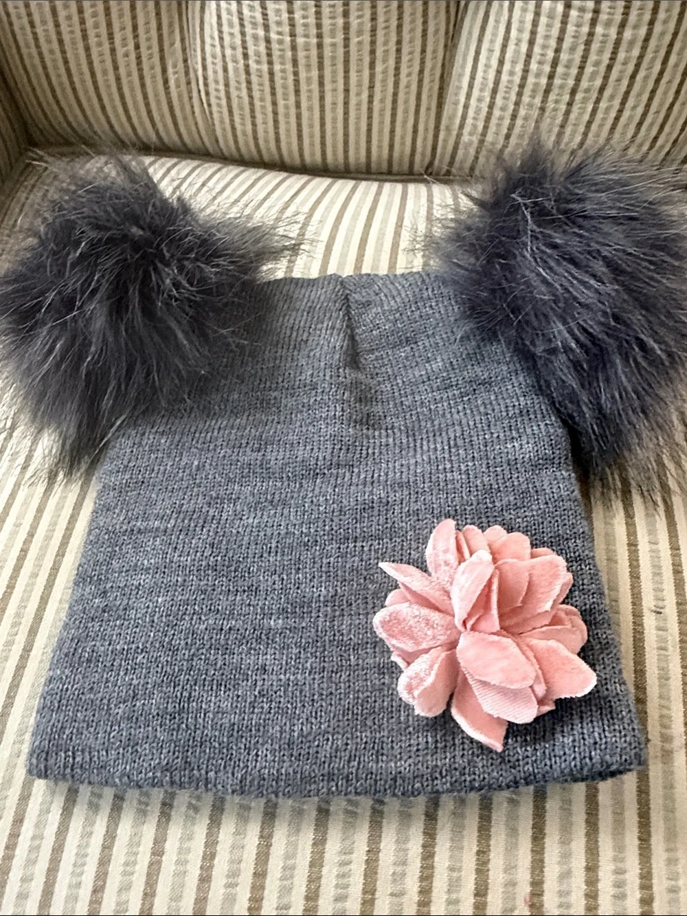 Trio of Pom Pom Beanies - Cream, Floral Pink, Charcoal